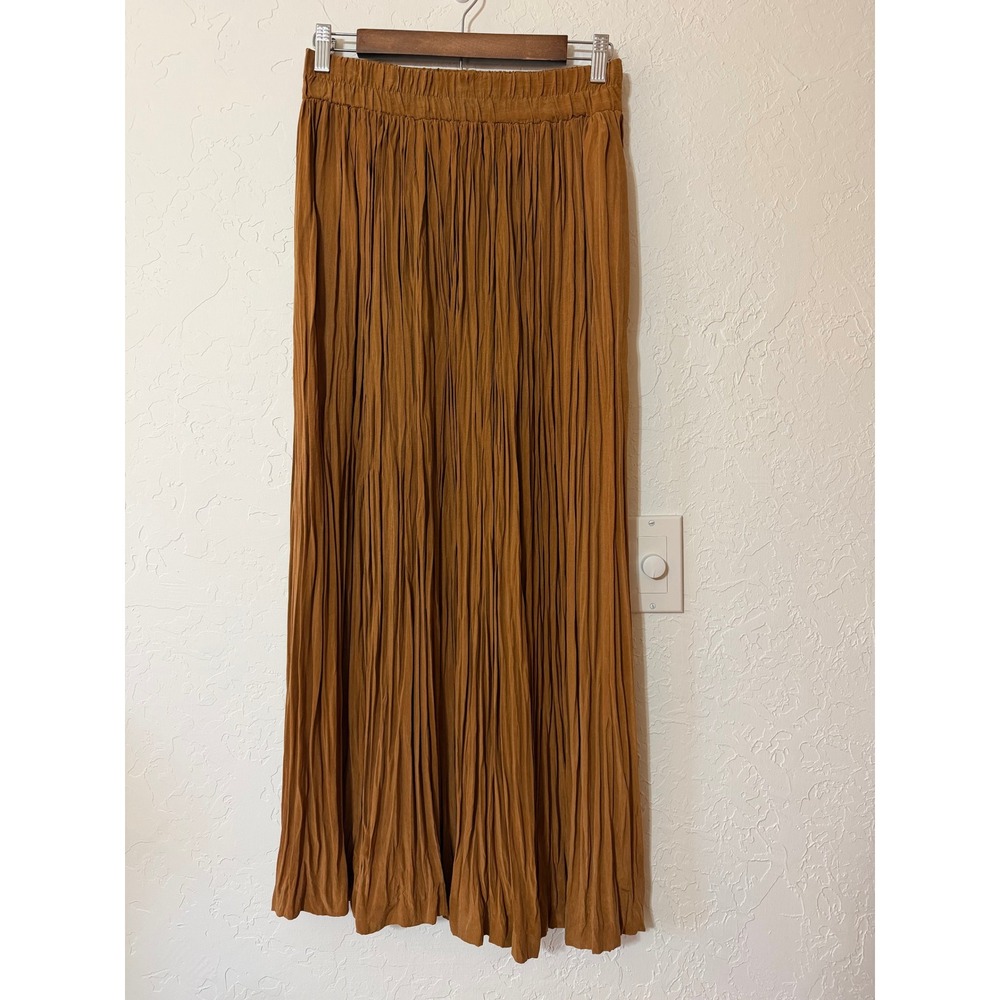 Vintage Stonebridge Accordion Pleated Maxi Skirt M Camel Tan Cottagecore Boho